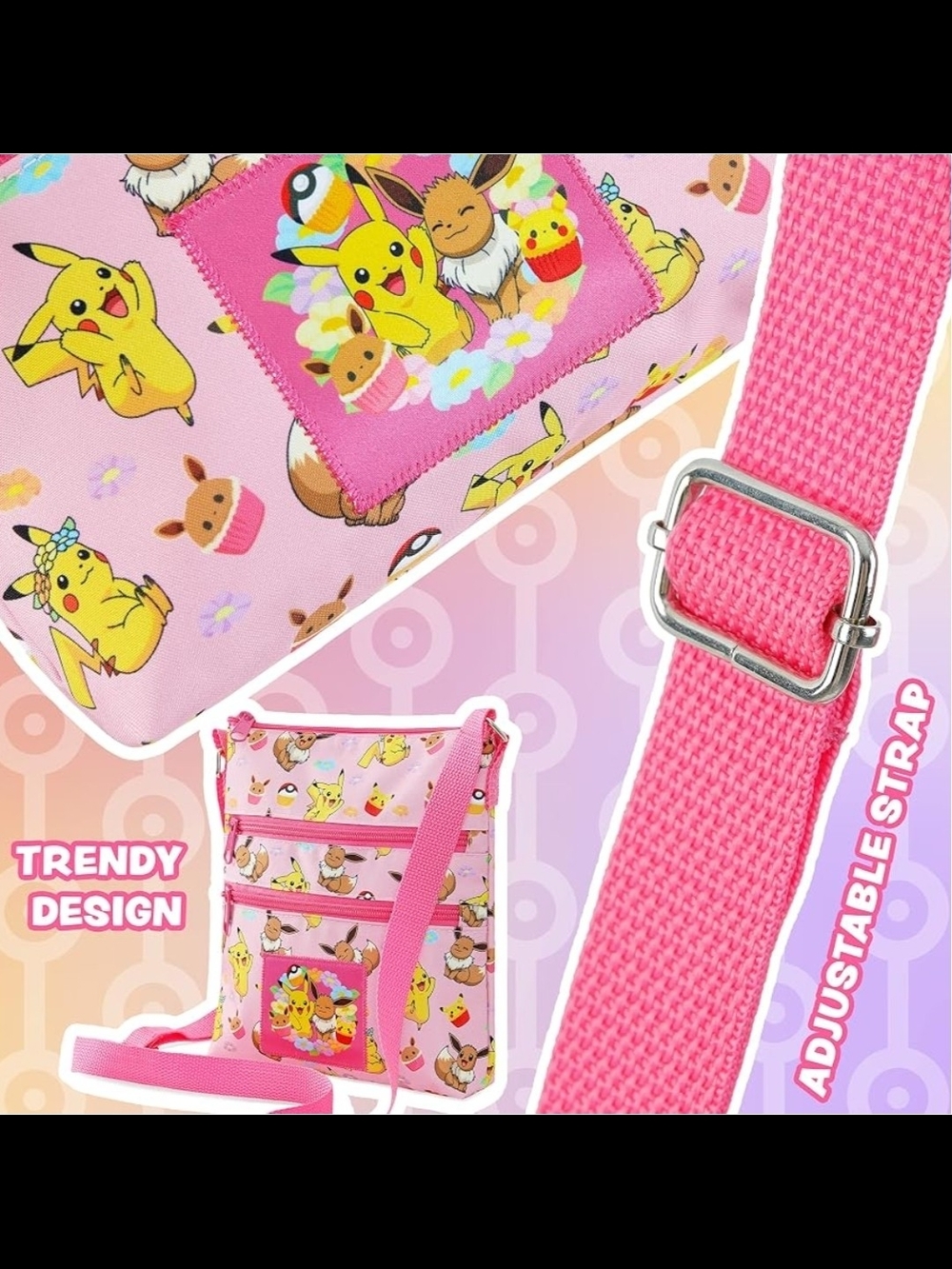 Pokemon Crossbody Bag Pikachu & Eevee Print - Picture 3 of 5